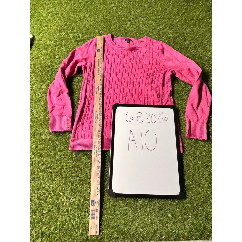 Talbots Womens Pink Cable Knit Pullover Sweater‎ Button Cuff Large Magenta L